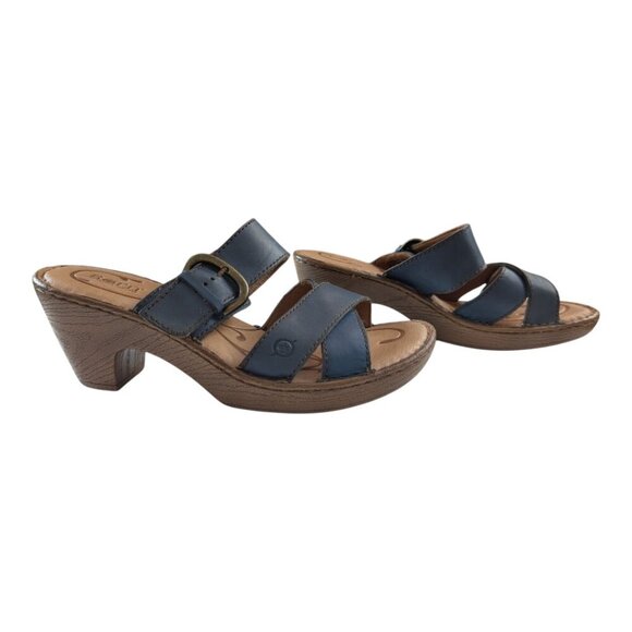 Born | Salina Sandals | Women's 10 | Blue Leather Slip-On Block Heel Adjustable - Picture 5 of 9